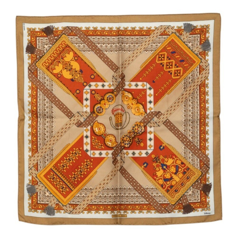 Hermes Carre 42 Brins d'or (Golden Twigs) Scarf/Muffler, Beige Silk, Women's ...